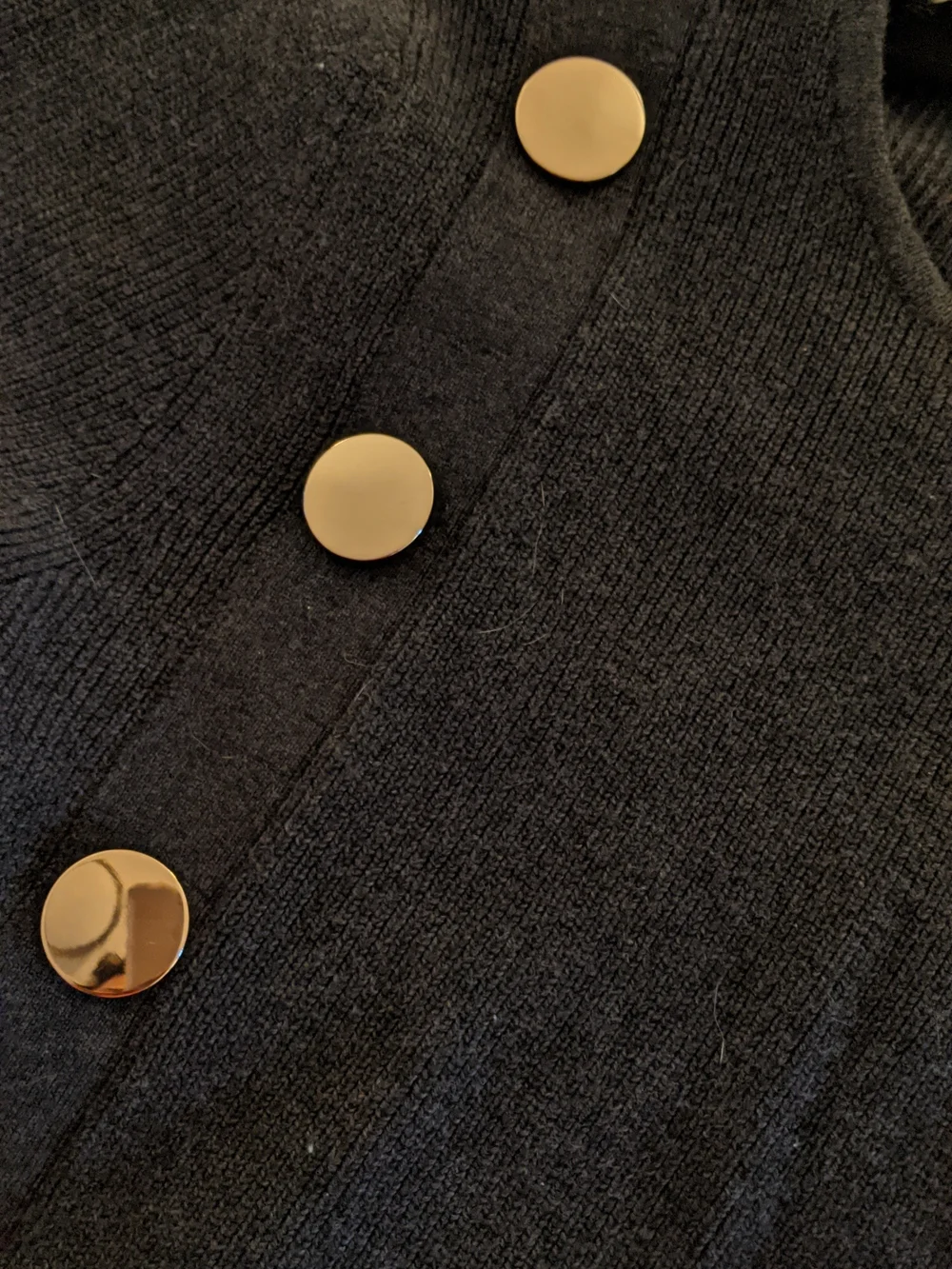 Zara Dark Grey Knit Sweater with Gold Buttons